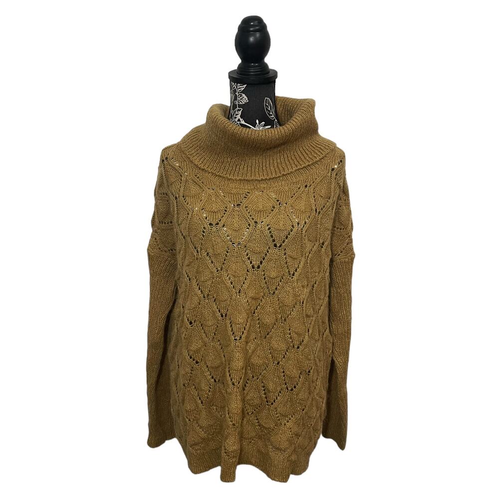 Elsamanda Diamond Knit Cowl Neck Sweater Mohair Blend Italy Mustard Ochre Small